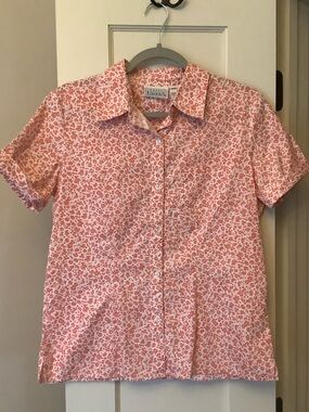 Basic Editions Pink Floral Short-Sleeve Button Shirt
